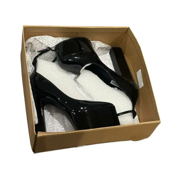 Steve Madden Skyrise Patent Platform Ankle Strap Pumps Black Size 8 NWB