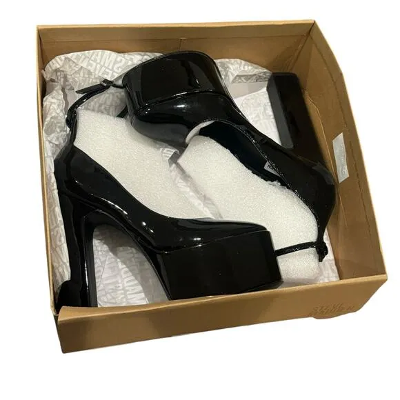 Steve Madden Skyrise Patent Platform Ankle Strap Pumps Black Size 8 NWB