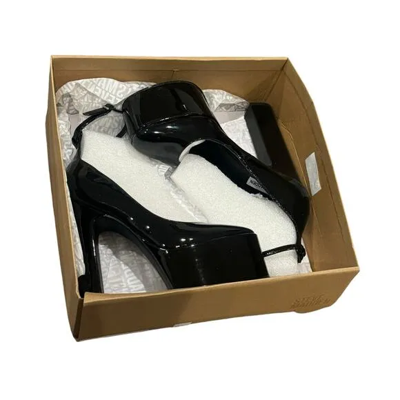 Steve Madden Skyrise Patent Platform Ankle Strap Pumps Black Size 8 NWB