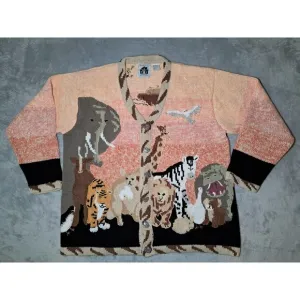 Storybook Knits Noah’s Arc Vintage Cardigan Sz 1XL Animal Boat