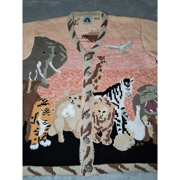 Storybook Knits Noah’s Arc Vintage Cardigan Sz 1XL Animal Boat