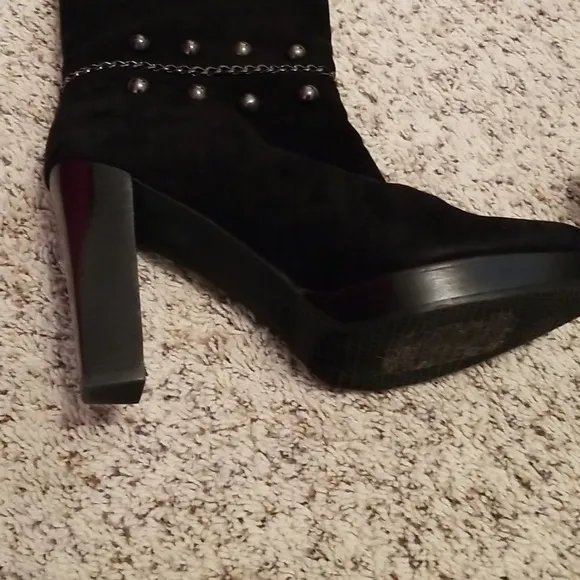 Stuart Weitzman Black Studded Knee-High Boots,size 9
