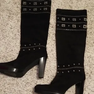 Stuart Weitzman Black Studded Knee-High Boots,size 9