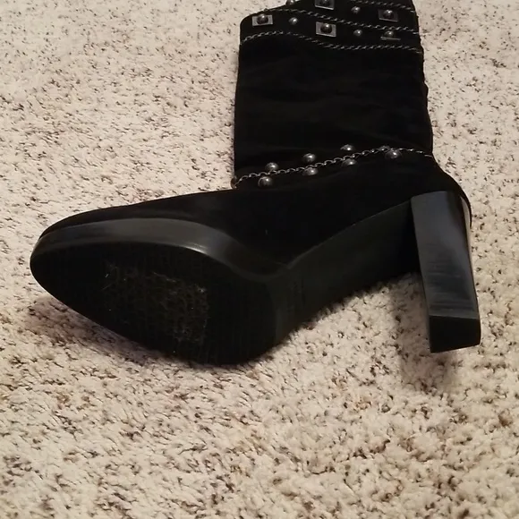 Stuart Weitzman Black Studded Knee-High Boots,size 9