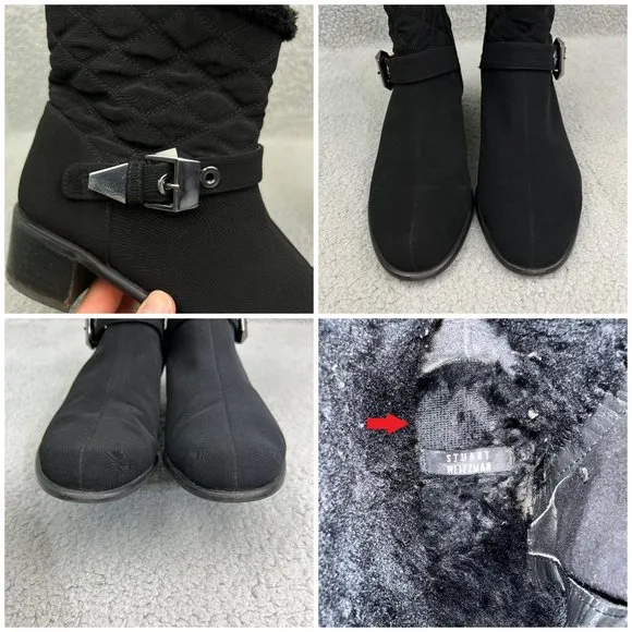Stuart Weitzman Boots Womens 8 Shoes Black Furgorby Ankle Booties Buckle Heels
