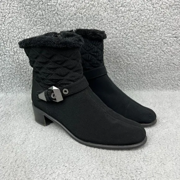 Stuart Weitzman Boots Womens 8 Shoes Black Furgorby Ankle Booties Buckle Heels