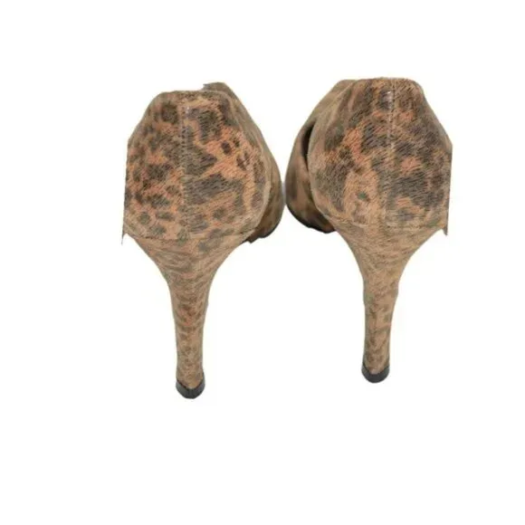 Stuart Weitzman Brown Camel Beige Pony Hair Fur Leopard Leather Heels Pumps 7.5
