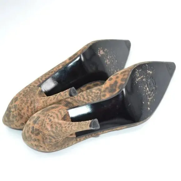 Stuart Weitzman Brown Camel Beige Pony Hair Fur Leopard Leather Heels Pumps 7.5