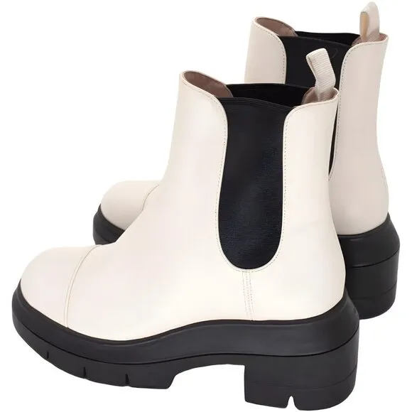 Stuart Weitzman Leather Womens Norah Ivory Chelsea Lea Platform Boots Size 5 C