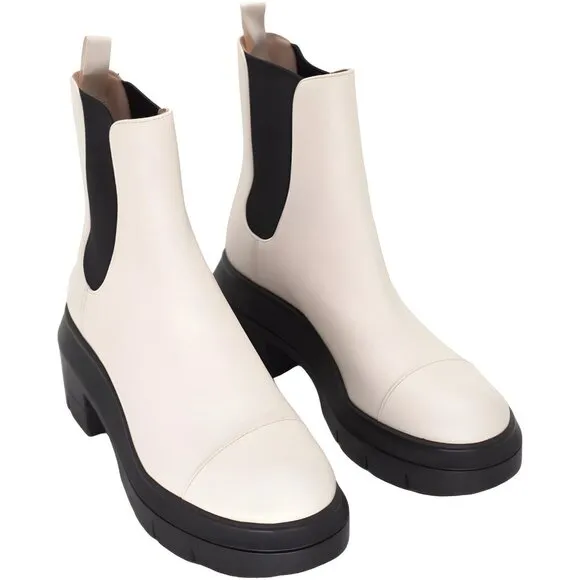 Stuart Weitzman Leather Womens Norah Ivory Chelsea Lea Platform Boots Size 5 C