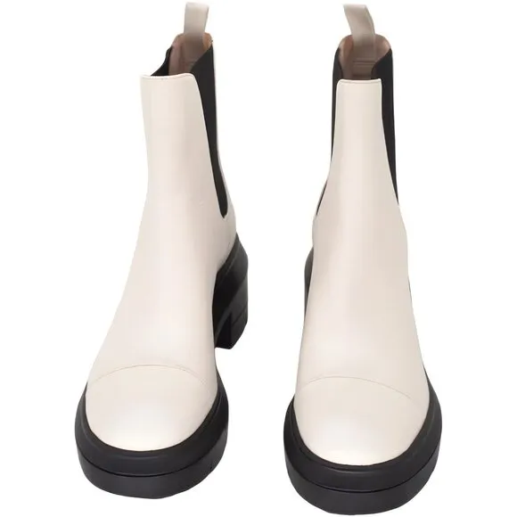 Stuart Weitzman Leather Womens Norah Ivory Chelsea Lea Platform Boots Size 5 C