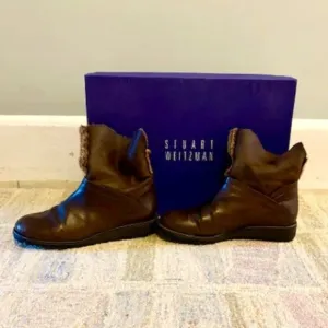 Stuart Weitzman Mercari Winter Brown Leather Boots With Fur Trim Size 7