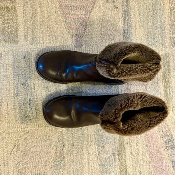 Stuart Weitzman Mercari Winter Brown Leather Boots With Fur Trim Size 7