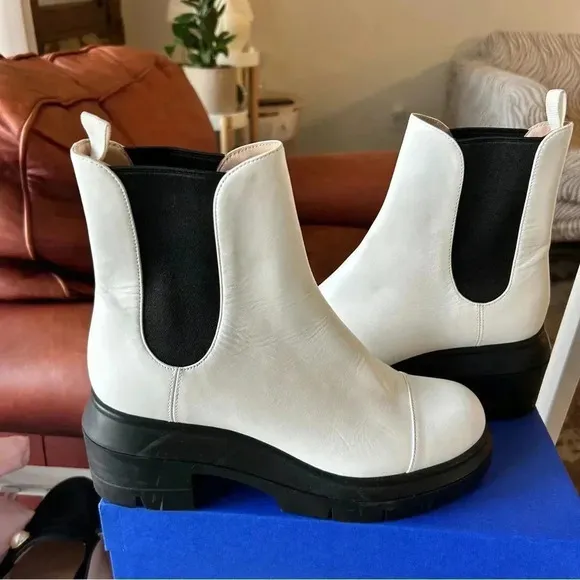Stuart Weitzman Norah White Leather Chelsea Boots