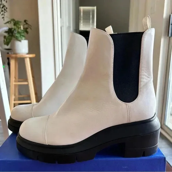 Stuart Weitzman Norah White Leather Chelsea Boots