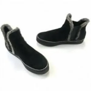 Stuart Weitzman Suede Black‎ Fur-Trim Ankle Boots Size 9.5