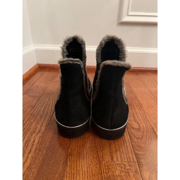 Stuart Weitzman Suede Black‎ Fur-Trim Ankle Boots Size 9.5