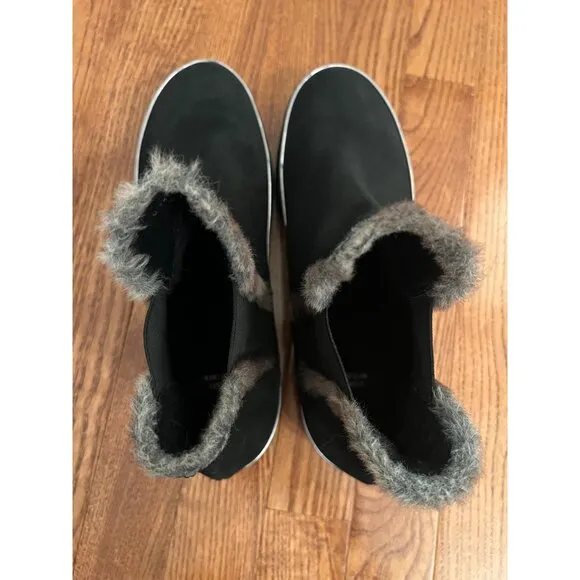 Stuart Weitzman Suede Black‎ Fur-Trim Ankle Boots Size 9.5