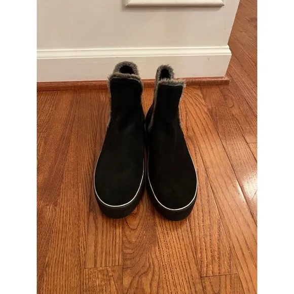 Stuart Weitzman Suede Black‎ Fur-Trim Ankle Boots Size 9.5
