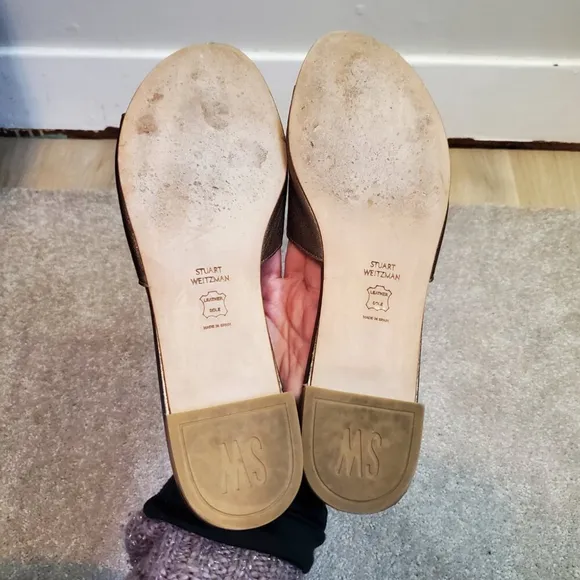 STUART WEITZMAN Women 11 Two-Tassels Leather Slide On Sandals Shoes Gold Alewash