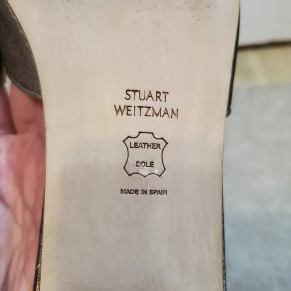 STUART WEITZMAN Women 11 Two-Tassels Leather Slide On Sandals Shoes Gold Alewash