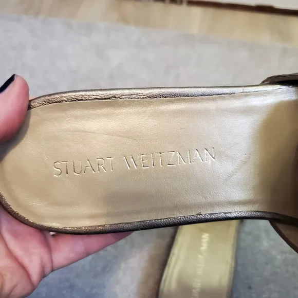 STUART WEITZMAN Women 11 Two-Tassels Leather Slide On Sandals Shoes Gold Alewash