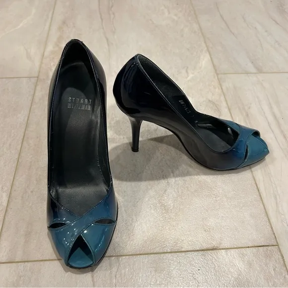 Stuart Weitzman Women's Blue ombré Peep Toe Heels size 7