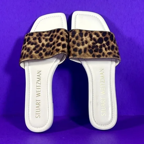 Stuart Weitzman Women's Leopard Fur Summer Sandal Shoe Size 7