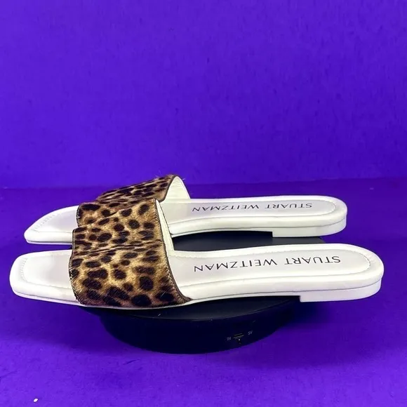 Stuart Weitzman Women's Leopard Fur Summer Sandal Shoe Size 7