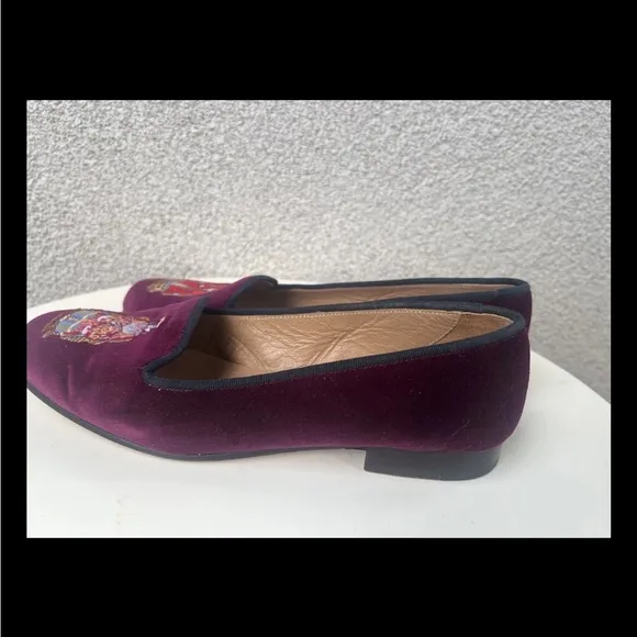 Stubbs &amp; Wootton flat loafers shoes slipper burgundy velvet Asian Emperor wm 9.5