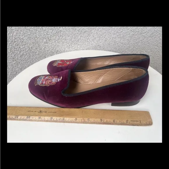 Stubbs &amp; Wootton flat loafers shoes slipper burgundy velvet Asian Emperor wm 9.5