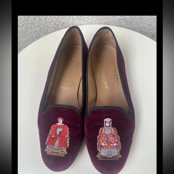 Stubbs &amp; Wootton flat loafers shoes slipper burgundy velvet Asian Emperor wm 9.5
