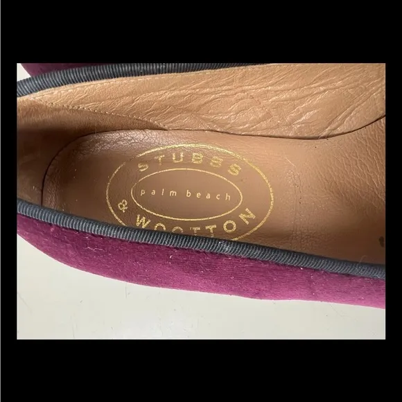Stubbs &amp; Wootton flat loafers shoes slipper burgundy velvet Asian Emperor wm 9.5