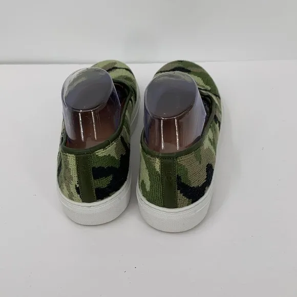 Stubbs &amp; Wootton Needlepoint camo slip-on sneakers shoes green flat platform 9