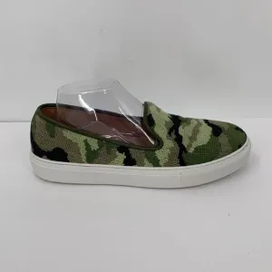 Stubbs &amp; Wootton Needlepoint camo slip-on sneakers shoes green flat platform 9