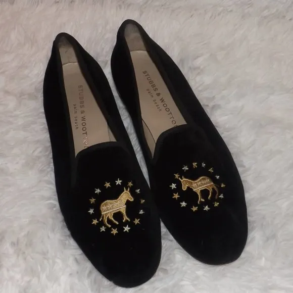 STUBBS &amp; WOOTTTON PALM BEACH  BLACK LOAFERS SHOES Sz. 8