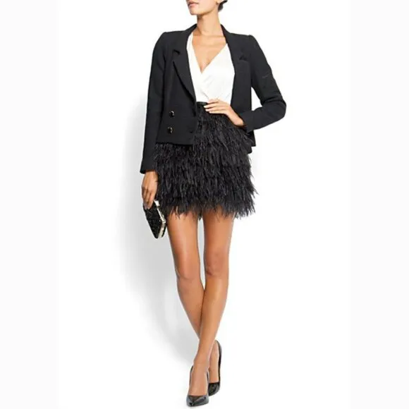 💥STUNNING💥Genuine Ostrich Feather Front High Waist Mini Skirt in Black