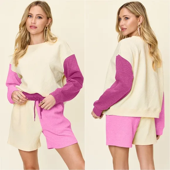 Style Shift Contrast Shorts Set - Fuschia