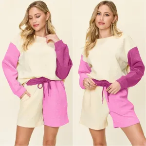 Style Shift Contrast Shorts Set - Fuschia