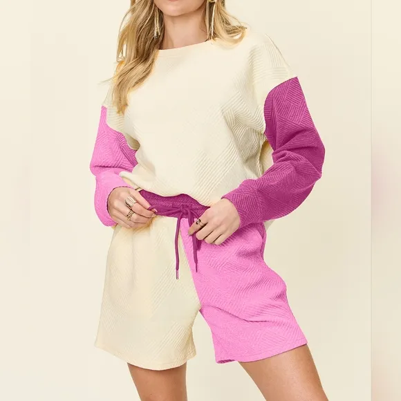 Style Shift Contrast Shorts Set - Fuschia