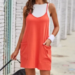 Sunny Day Cami Dress and Shorts Set - Red Orange