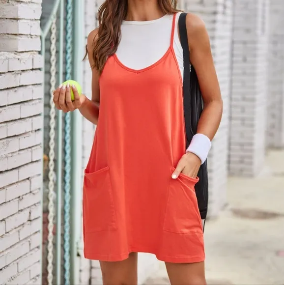 Sunny Day Cami Dress and Shorts Set - Red Orange