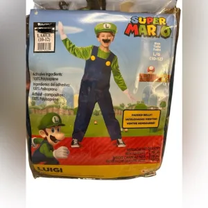 Super Mario Bros Luigi 4Pcs Costume Deluxe Child Size Large 10/12. Brand New