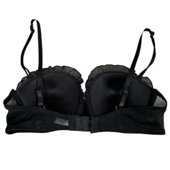 Sweetheart Couture Pin Up Bra Black Lace Sexy Romantic Pink Satin Bow Size 34B