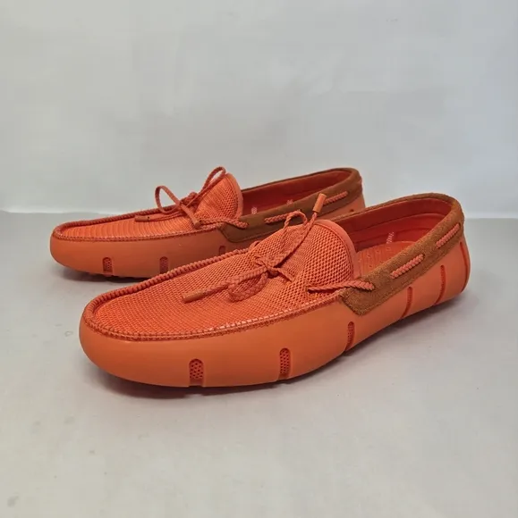 Swims Mens Braided Lace Loafer Sz 9.5 Deck Swim Boat Shoes Bright Orange Comfort
