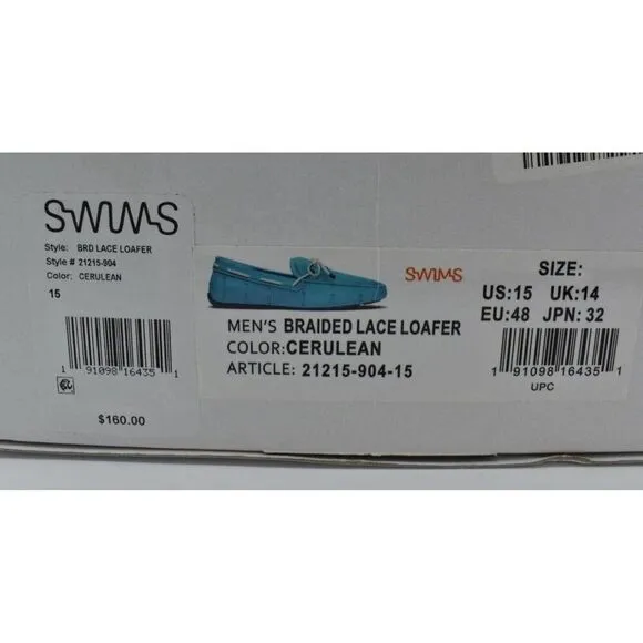 SWIMS Mens Size 15 Braided Lace Cerulean Blue Slip On Loafers Shoes