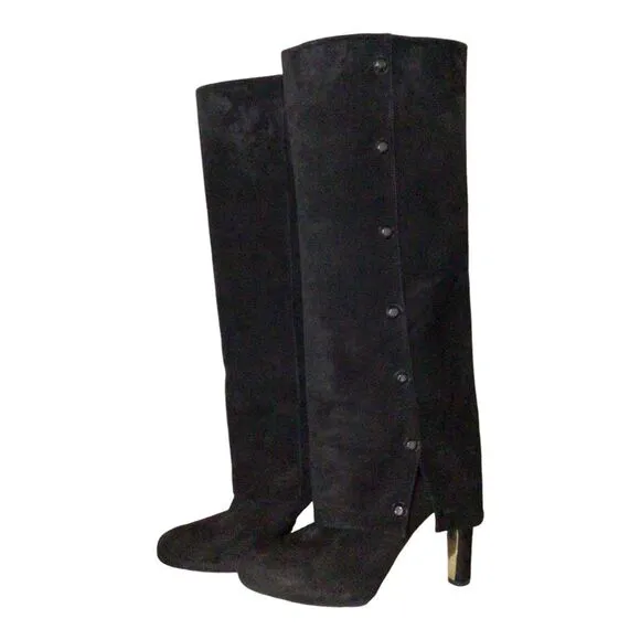 Tall Stuart Weitzman Spats Blasue Black Suede Boot Sz 9.5 #211