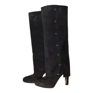 Tall Stuart Weitzman Spats Blasue Black Suede Boot Sz 9.5 #211