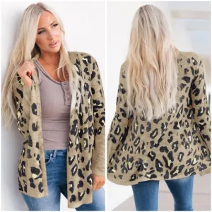 Tan Printed Long Sleeve Cardigan