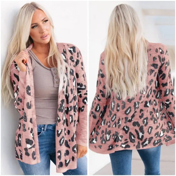 Tan Printed Long Sleeve Cardigan